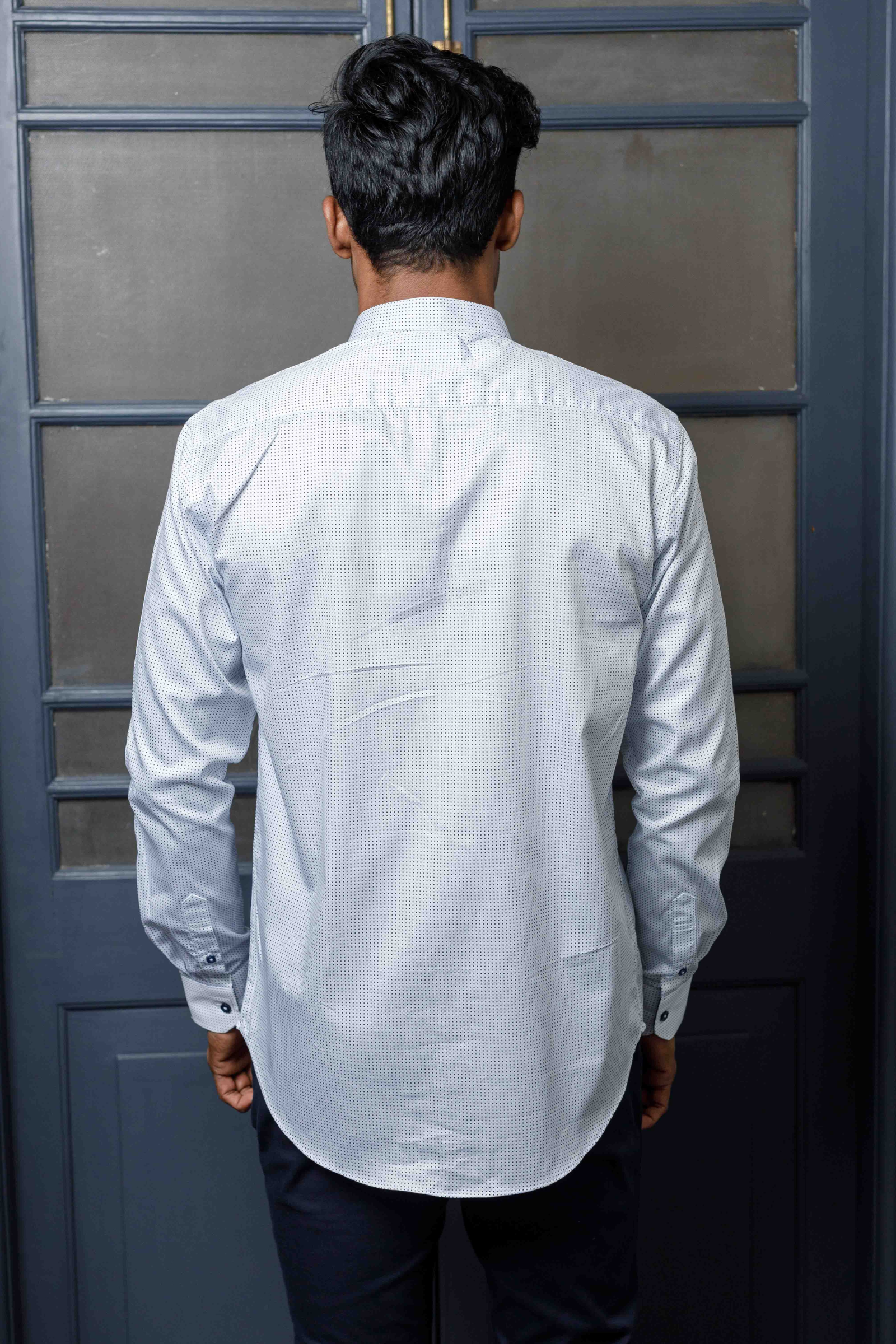 Seamless Print Nehru Shirt with Inner Collar Contrast