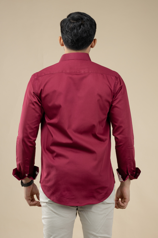 Maroon Satin Shirt with Inner Collar Cuff Contrast