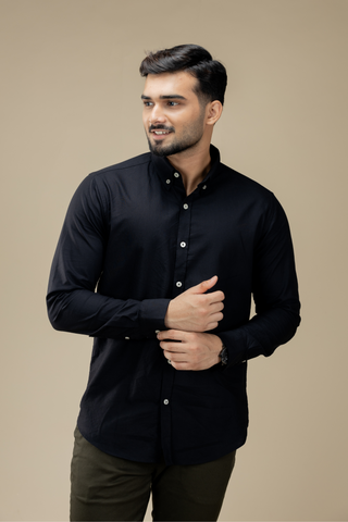 Black Washed Oxford Long Sleeve Shirt – Stripes and Checks