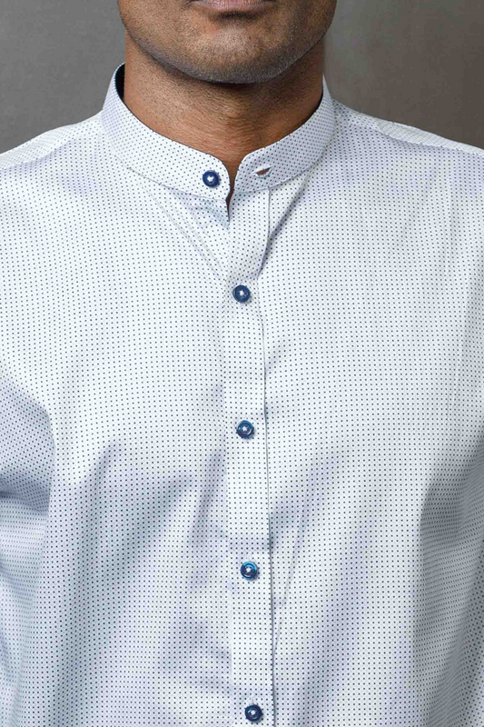 Seamless Print Nehru Shirt with Inner Collar Contrast