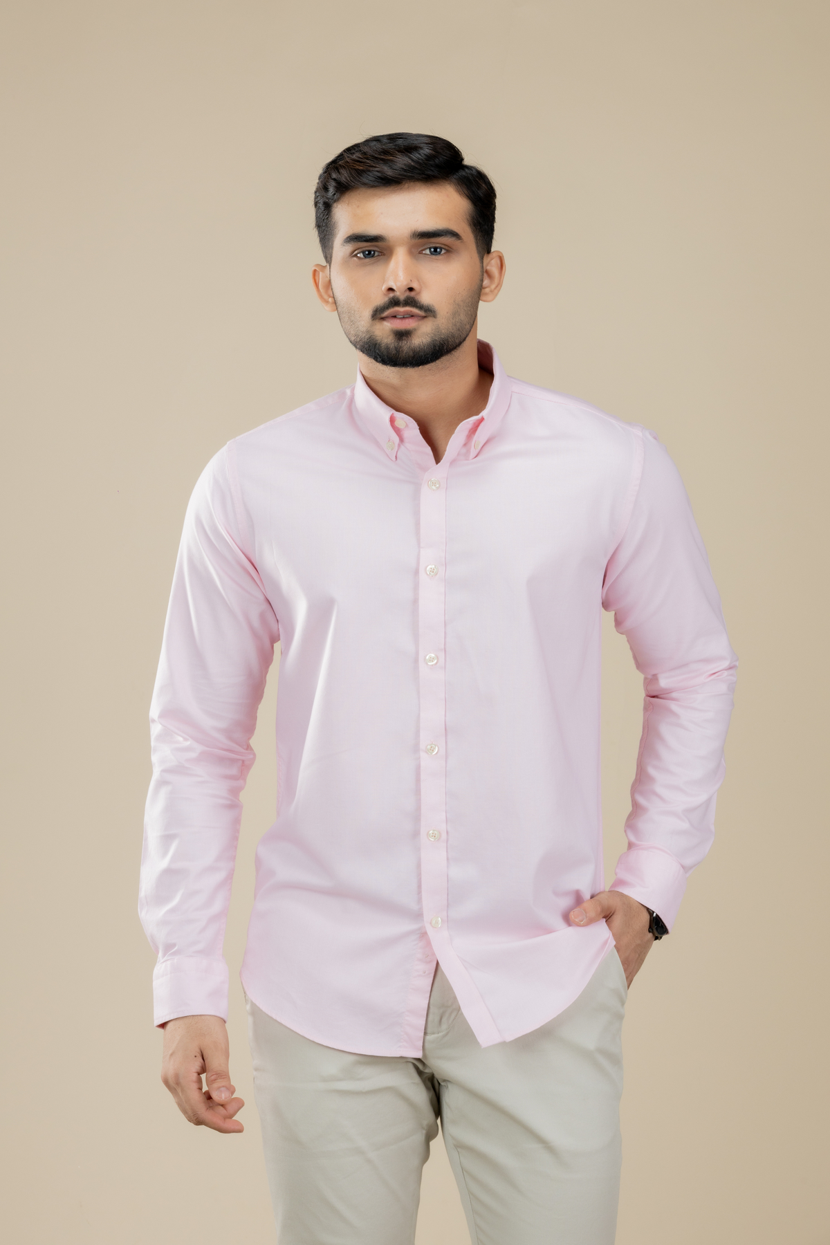 Baby Pink Washed Oxford Long Sleeve Shirt