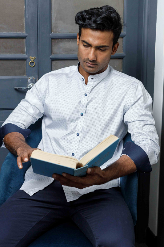 Seamless Print Nehru Shirt with Inner Collar Contrast