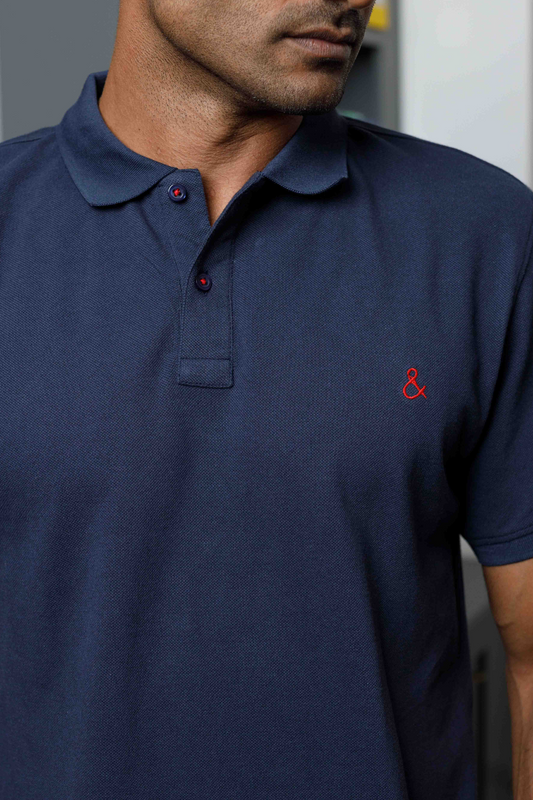 Denim Blue Cotton Polo T-Shirt