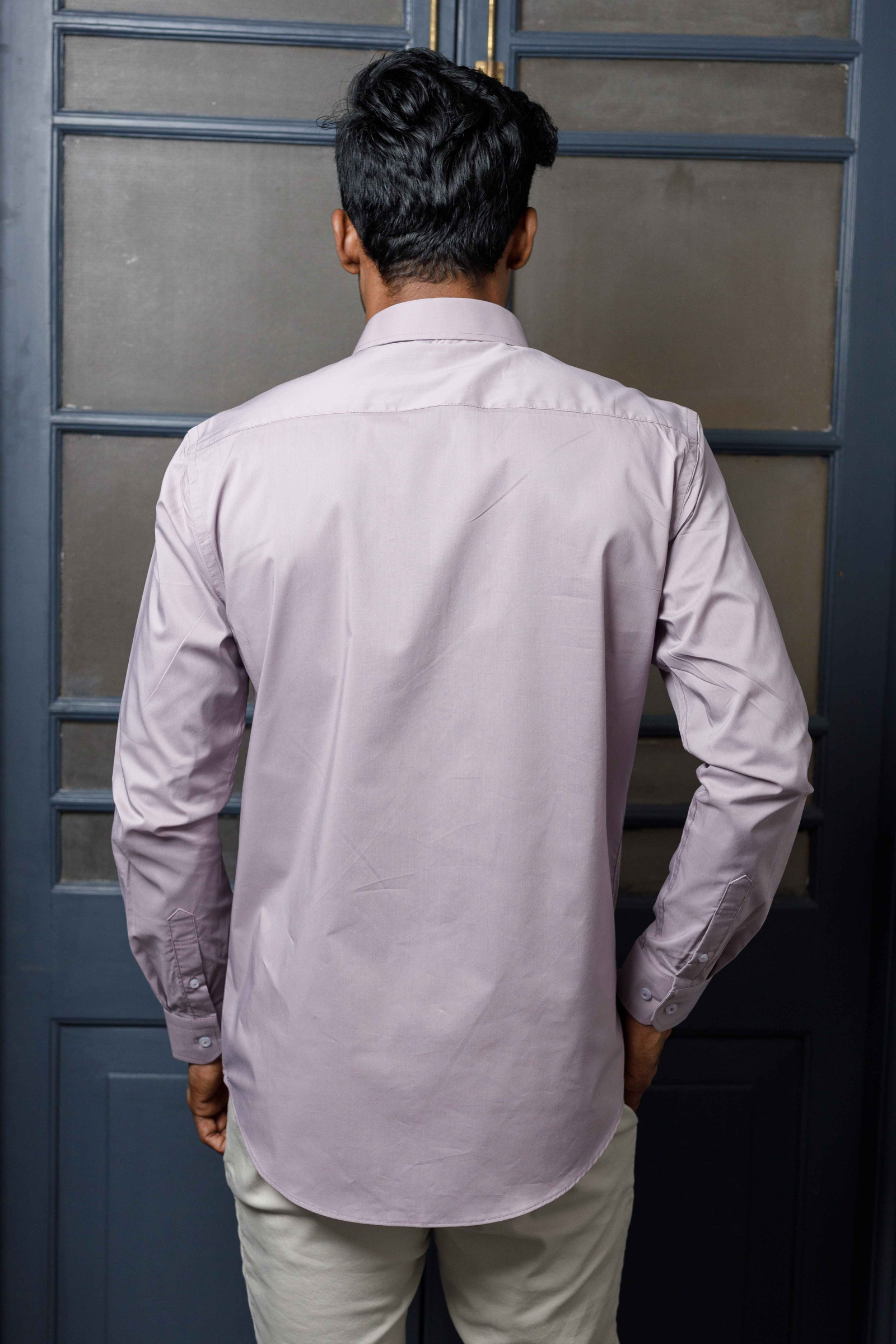 Lavender Long Sleeve Shirt with Contrast Piping