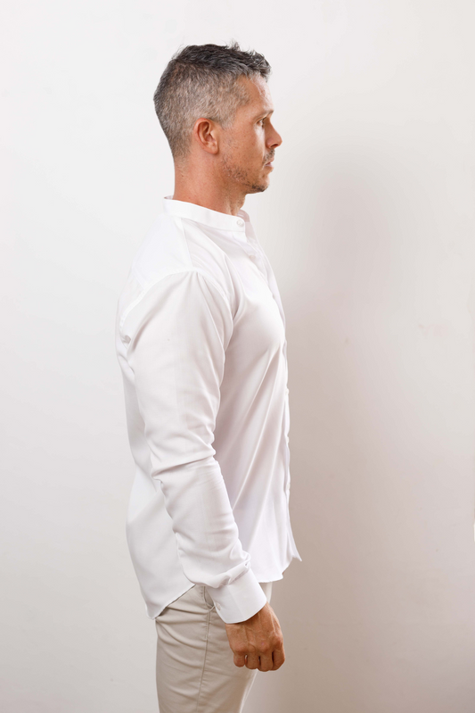 White Textured Nehru Long Sleeve Shirt