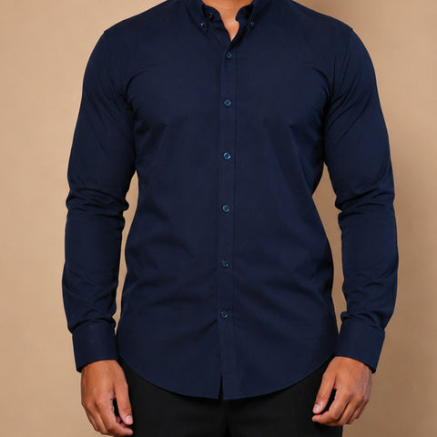 Deep Tone - Navy Blue Long Sleeve Button Down Shirt