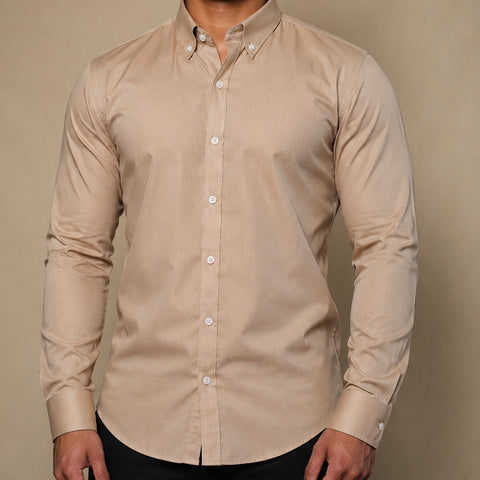 Deep Tone - Beige Button Down Long Sleeve Shirt