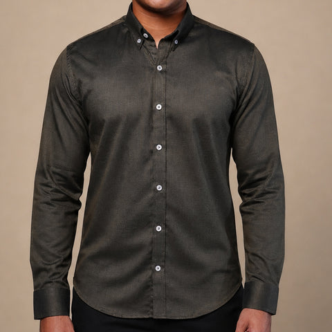 Deep Tone - Charcoal Green Button Down Long Sleeve Shirt